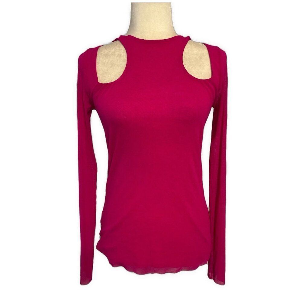 fuzzi long sleeve Solid Fuchsia Pink Nylon Top Italy Medium